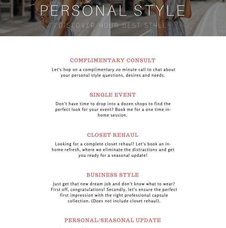services, personal stylist, personal shopper