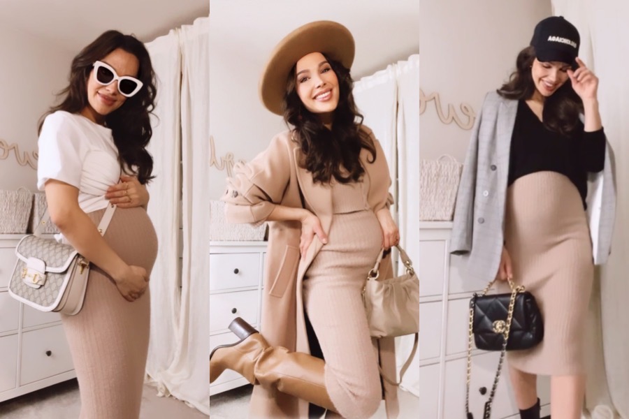 three maternity fashion outfits, pregnancy style